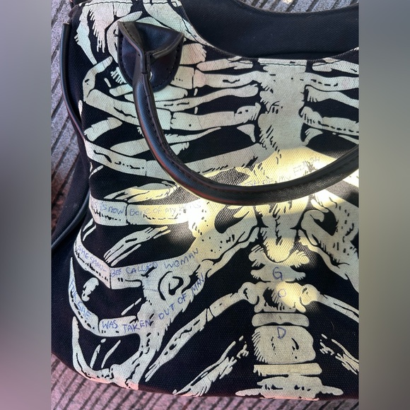 Banned apparel brand Glow dark Halloween bones handbag purse canvas skeleton - Picture 2 of 2